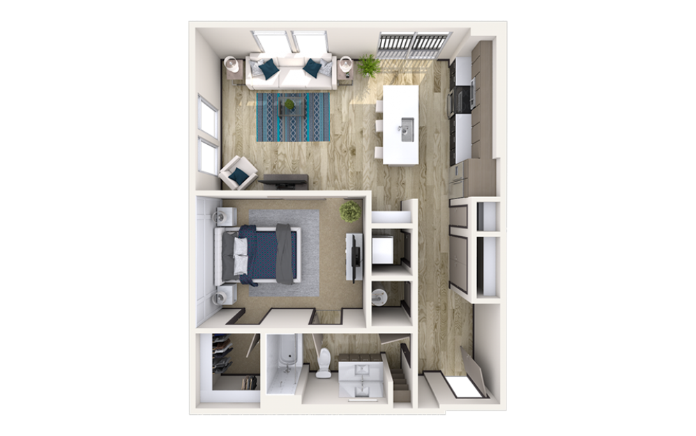 A5 - 1 bedroom floorplan layout with 1 bath and 865 square feet.