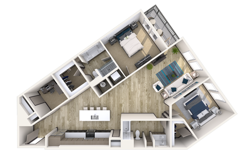 BD1 - 2 bedroom floorplan layout with 2 baths and 1435 square feet.